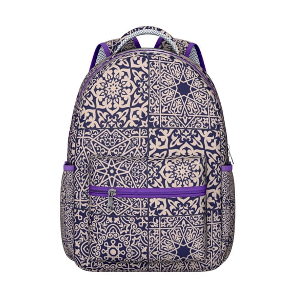 Boho School Backpack Abstract Watercolor Rainbow Gradient Design with Starry Night and Ocean Beach Scenery for Students