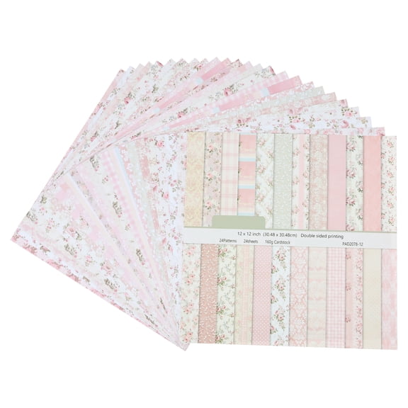 Boho Scrapbook Paper 30.5x30.5cm 24 Sheet Flower Patterned Cardstock Paper Pad Coloured Double Sided Decorative Craft Sheet Pack for Card Making Cottagecore Picture Art Collage 12 Design 160Gsm