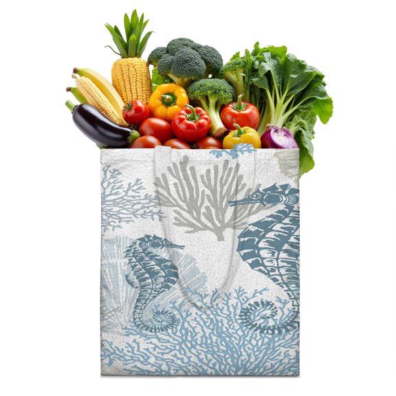 Boho Seahorse Canvas Tote Bag – Watercolor Ocean-Inspired Coastal Design with Coral, Starfish & Nautical Elements – Cute Marine Life Beach Bag for Sea Lovers