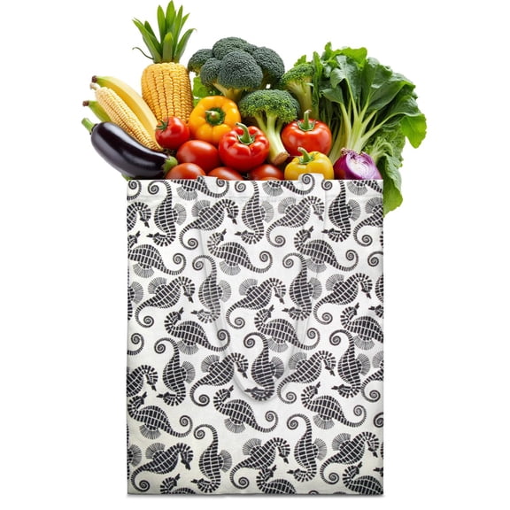 Boho Seahorse Canvas Tote Bag – Watercolor Ocean-Inspired Coastal Design with Coral, Starfish & Nautical Elements – Cute Marine Life Beach Bag for Sea Lovers