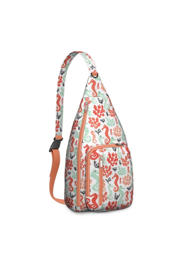 Boho Seahorse Hiking Backpack – Tropical Coastal Sling Daypack with Watercolor Marine Life Design, Lightweight Waterproof Travel Bag for Beach, Hiking, and Outdoor Adventures