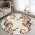 Boho Seahorses 4FT Round Area Rug Watercolor Colorful Dots Coastal ...