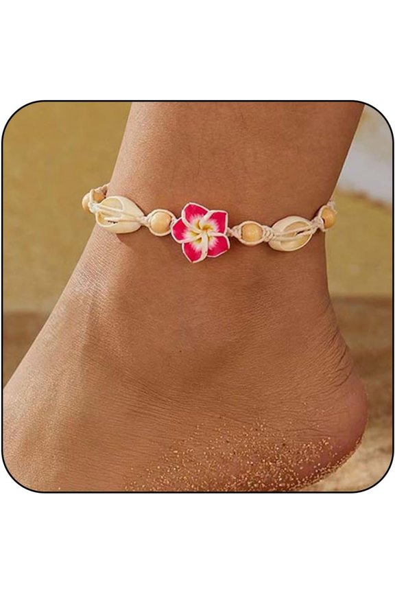 Boho Seashell Anklet for Women - Handmade Beach Jewelry for Women, Summer Anklets for Vacation - Seashell and Flower Jewelry for Women