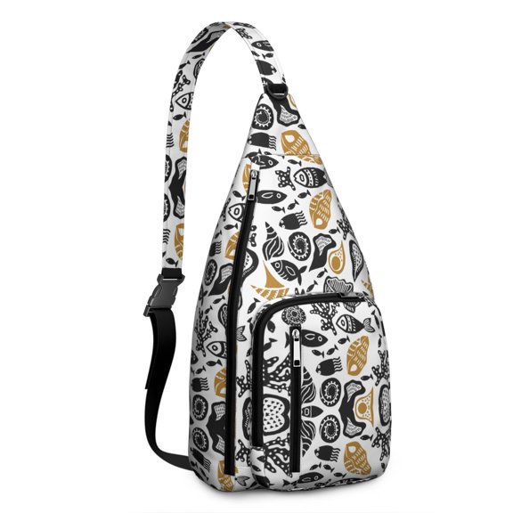 Boho Seashell Sling Backpack – Tropical Nautical Hiking Daypack with Watercolor Shells & Coral Design, Lightweight Waterproof Travel Bag for Beach, Coastal Trips & Outdoor Adventures