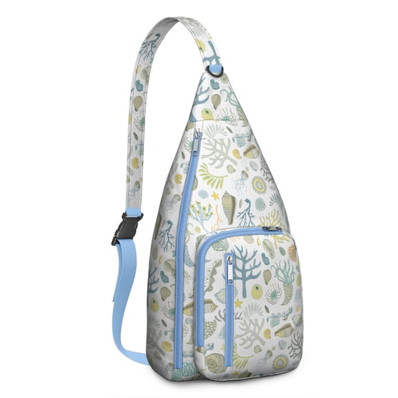 Boho Seashell Sling Backpack – Tropical Nautical Hiking Daypack with Watercolor Shells & Coral Design, Lightweight Waterproof Travel Bag for Beach, Coastal Trips & Outdoor Adventures