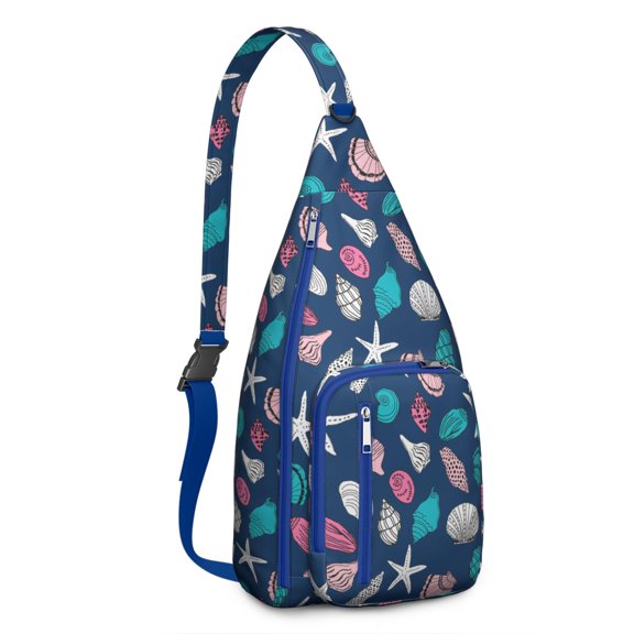 Boho Seashell Sling Backpack – Tropical Nautical Hiking Daypack with Watercolor Shells & Coral Design, Lightweight Waterproof Travel Bag for Beach, Coastal Trips & Outdoor Adventures