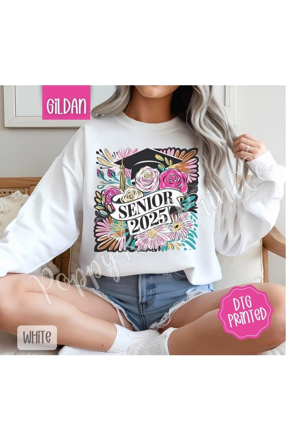 Boho Senior Sweatshirt, Cute Floral Sweater, Graduation Crewneck, 2025 Senior Sweatshirt, Class of 2025 Sweater, for Her All Size S-5Xl