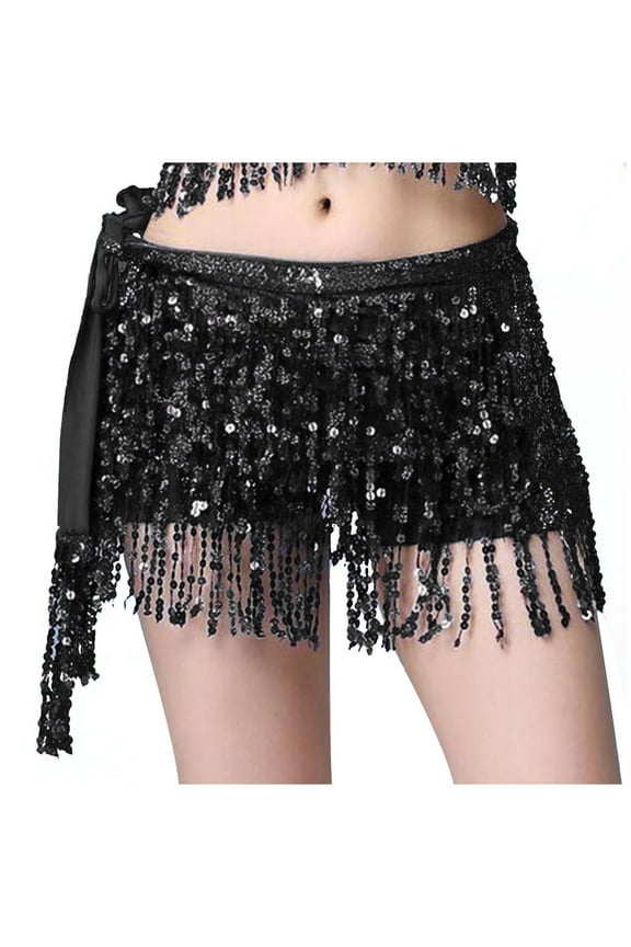 Boho Sequin Tassel Hip Scarf Multilayer Belly Dance Belt Dance Performance Mini Skirt for Women and Girls