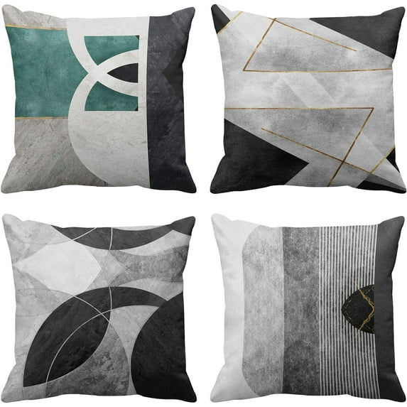 Boho Set of 4 Throw Pillow Covers Mid Century Bohemian Abstract Minimalist Geometric Vintage Nordic Decorative Pillow Cases Home Decor Standard Square 18x18 Inches Pillowcases