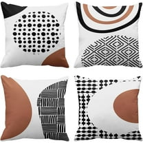 Boho Set of 4 Throw Pillow Covers Mid Century Bohemian Black and White Brown Minimalist Abstract Art Decorative Pillow Cases Home Decor Standard Square 20x20 Inches Pillowcases