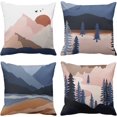 thumbnail image 1 of Boho Set of 4 Throw Pillow Covers Mid Century Bohemian Nature Landscape with Mountain Sea Sun Moon Abstract Decorative Pillow Cases Home Decor Standard Square 18x18 Inches Pillowcases, 1 of 6