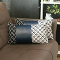 thumbnail image 1 of Boho Set of 2 Handcrafted Decorative Throw Pillow Cover Vegan Faux Leather Geometric 12" x 20" Navy Blue & Ivory Lumbar for Couch, Bedding, 1 of 4
