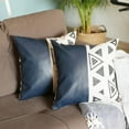 thumbnail image 1 of Boho Set of 2 Handcrafted Decorative Throw Pillow Cover Vegan Faux Leather Geometric 17" x 17" Navy Blue & Ivory Square for Couch, Bedding, 1 of 4