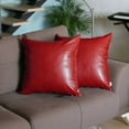 thumbnail image 1 of Boho Set of 2 Handcrafted Decorative Throw Pillow Cover Vegan Faux Leather Solid 20" x 20" Red Square for Couch, Bedding, 1 of 2