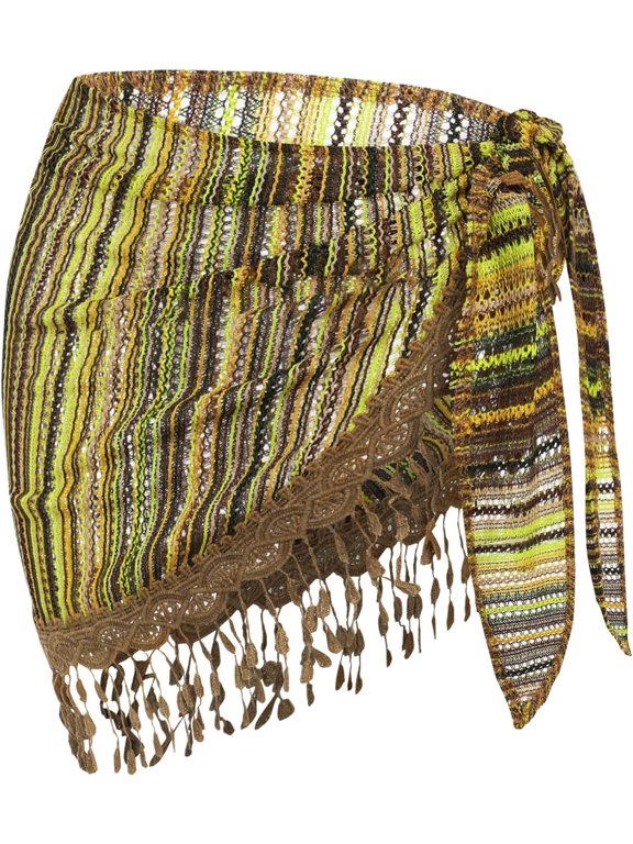 Boho Sheer Chiffon Beach Sarong, One Size Swimwear Cover Up Wrap Skirt