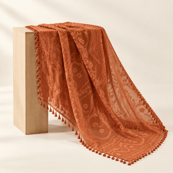 Boho Sheer Curta2 Panels Victorian Drapes Terracotta W52 X L45