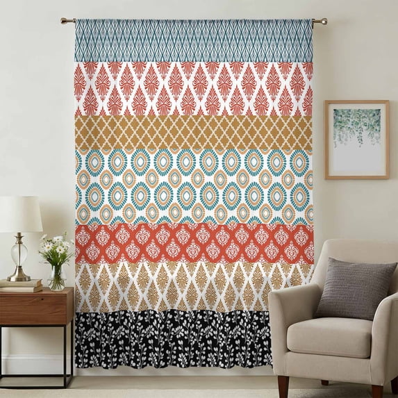 Boho Sheer Curtains 54 Inches Long, Colorful Striped Ethnic Modern Geometric Abstract Art Light Filering Curtains, Breathable Simi Curtain Privacy Drapes for Kitchen Bathroom Small Window Treatment