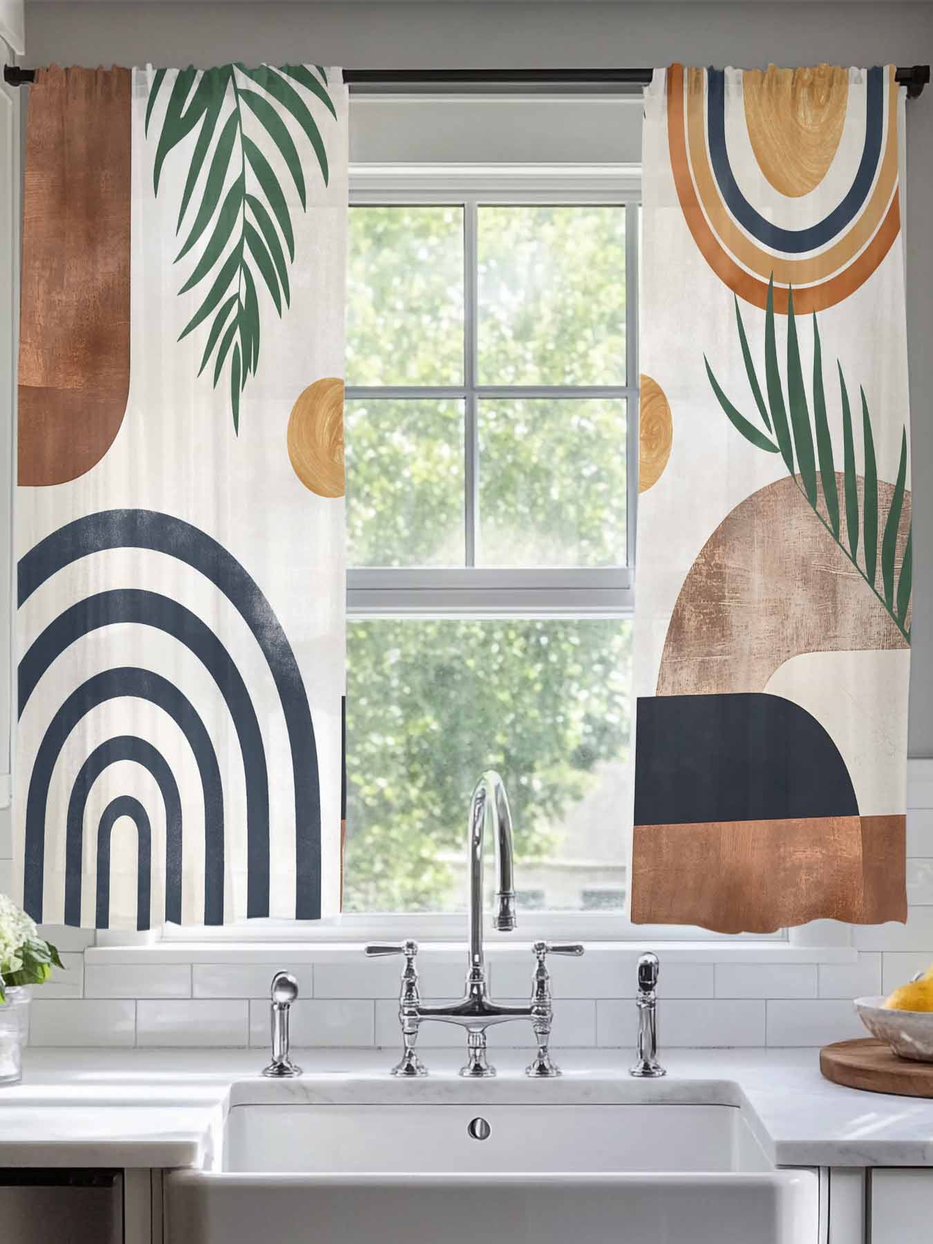 Boho Sheer Curtains 72 Inches Long 2 Panels Leaf Geometric Light ...