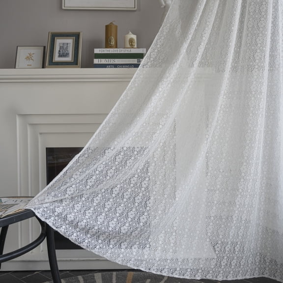 Boho Sheer Lace Curtain Crochet Handmade Macrame Tassel Knitted Window Treatment Drape for Bedroom Living Room Kitchen