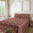 thumbnail image 1 of Ambesonne Boho Fitted & Flat Sheet with Shams 4 Pcs Set, Botanical Roses Leaves Ethno, Full, Burgundy Marigold and Indigo, 1 of 1