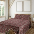thumbnail image 1 of Ambesonne Boho Fitted & Flat Sheet with Sham 3 Pcs Set, Hippie Bohemian 80s Design Art, Twin XL, Vermilion Seafoam and Ivory, 1 of 5