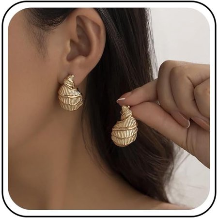 Boho Shell Best Conch Earrings Seashell Conch Dangle Earrings Large Ocean Conch Earrings Gold Textured Conch Shell Stud Earrings Summer Shell Beach Earrings[v799]