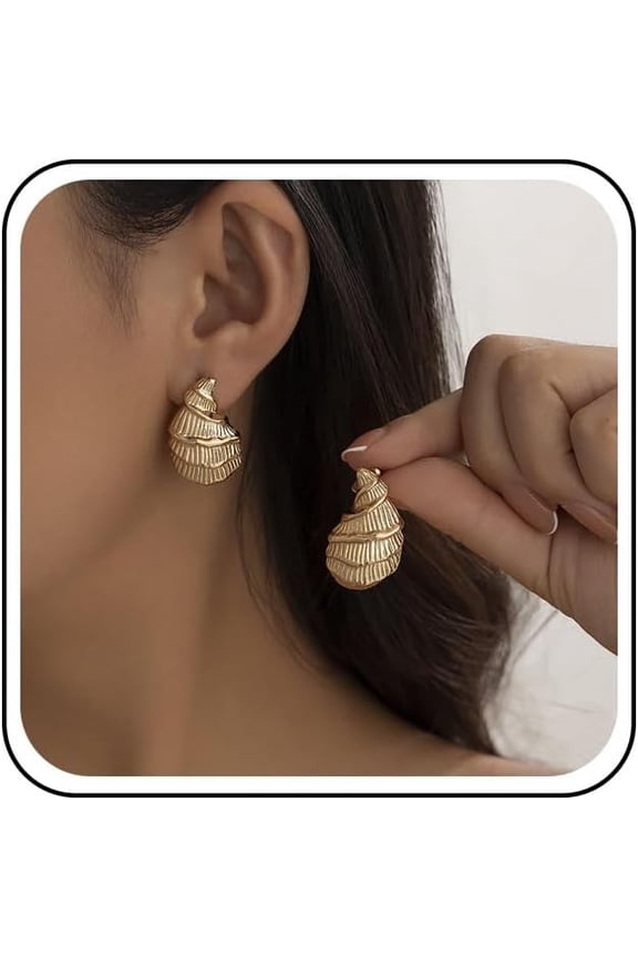 Boho Shell Best Conch Earrings Seashell Conch Dangle Earrings Large Ocean Conch Earrings Gold Textured Conch Shell Stud Earrings Summer Shell Beach Earrings[v799]