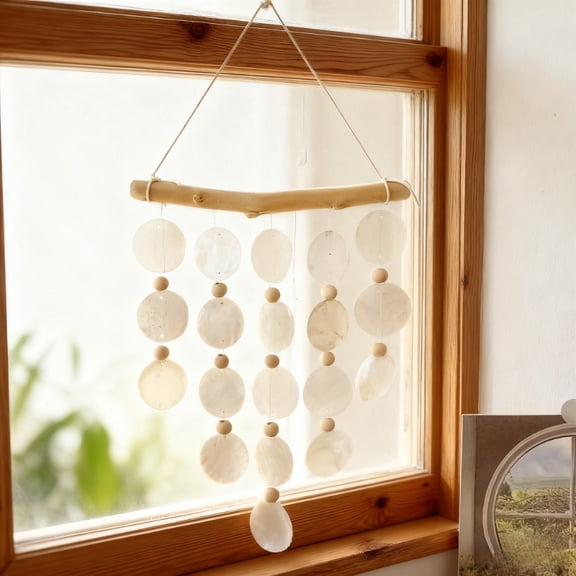 Boho Shell Wind Chime DIY Kit, Natural Shell Hanging Decor with Wooden Rod, Handmade Craft Kit for Home Wall Window Patio Decor, Relaxing Sound Ornament, Gift for Women Craft Lovers