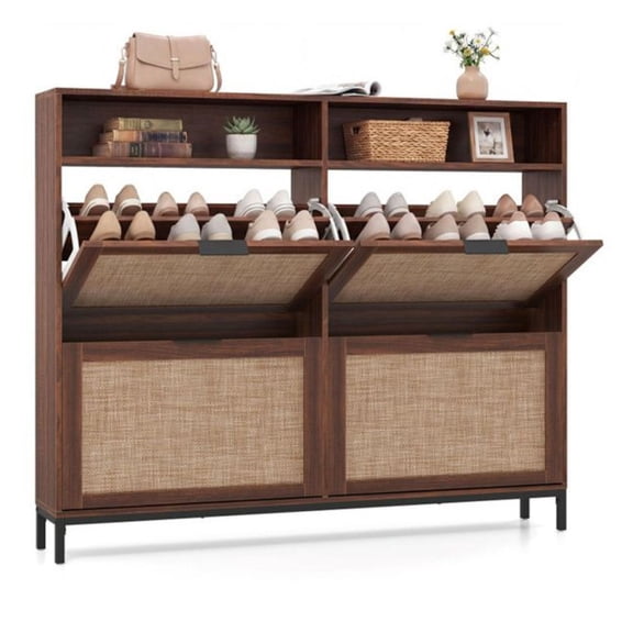 Boho Shoe Cabinet 4 Drawers, Entryway Organizer, Freestanding Shoe Storage with Shelves, 55 Inch Coffee Finish