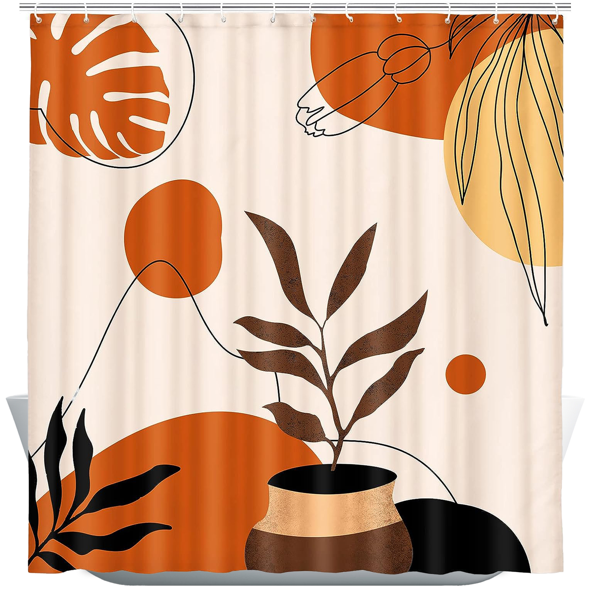 Boho Shower Curtain, Abstract Fabric Shower Curtain Mid Century Mordern