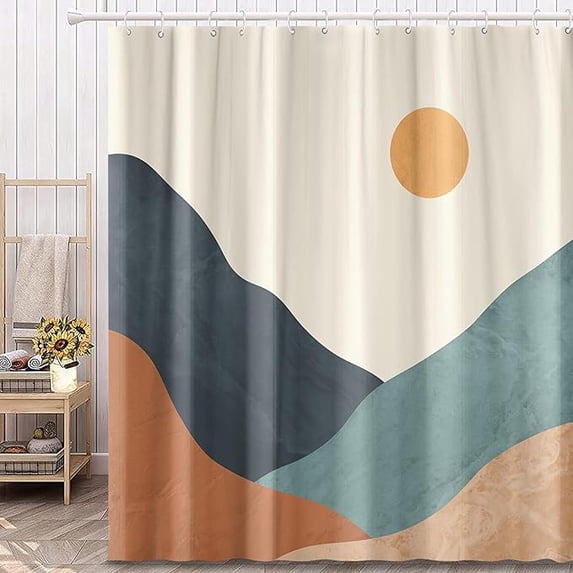Boho Shower Curtain Abstract Mountain Shower Curtain Set Fabric Bath Curtains Bathroom With 12 Hook Bathing Cover Washable 48"W x 72"L