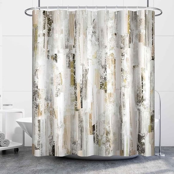 Boho Shower Curtain For Bathroom Abstract Grey Beige Watercolor Shower Curtain Set With Hooks Art Contemporary Fabric Waterproof Shower Curtains 60"W x 72"L