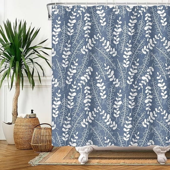 Boho Shower Curtain Blue Leaf Shower Curtains For Bathroom Allover Jungle Tropical Leaves Plant Shower Curtain Waterproof Polyester Fabric 54"W x 72"L (Pack of 1)