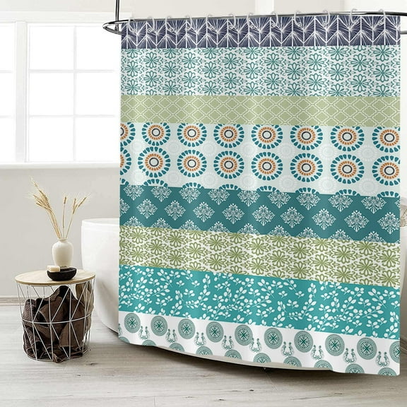 Boho Shower Curtain, Bohemian Striped Colorful Indian Style Bathroom Curtain for Bathtub Decor Waterproof Machine Washable Fabric with 12 Hooks