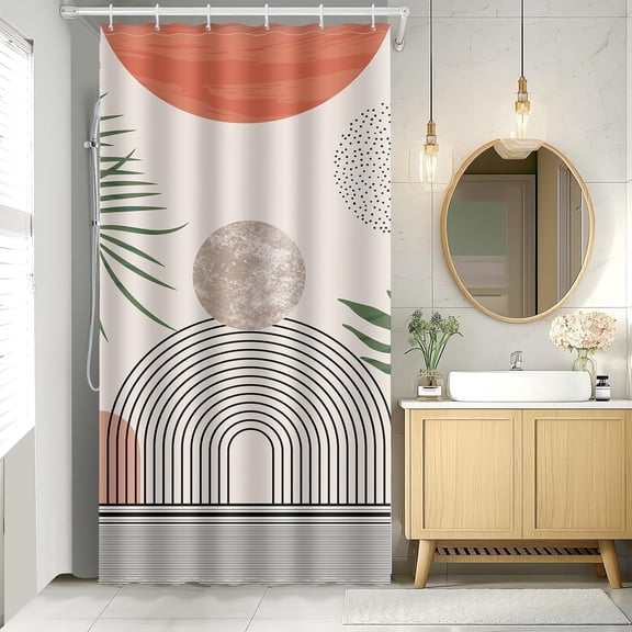 Boho Shower Curtain, Colorful Waterproof Fabric Cloth Shower Curtain Set, Spring Nature Leaf Sun Moon Arch Modern Bathroom Curtains Decor with 12 Hooks, 36" x 72"