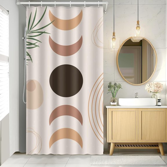 Boho Shower Curtain, Colorful Waterproof Fabric Cloth Shower Curtain Set, Spring Nature Leaf Sun Moon Arch Modern Bathroom Curtains Decor with 12 Hooks, 36" x 72"
