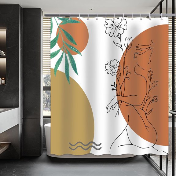 Boho Shower Curtain, Mid Century Modern Shower Curtain, Minimalist Woman Line Art Bohemia Shower Curtain Set Waterproof Bath Curtain Bathroom Decor with 12 Hooks, 72x72 inches