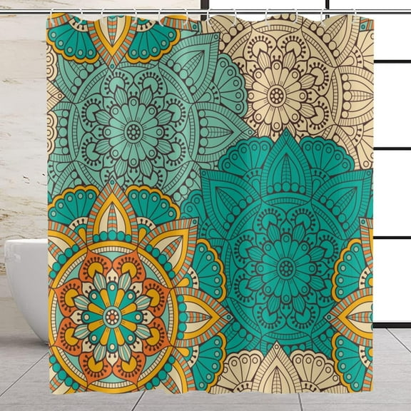 Boho Shower Curtain, Retro Indian Bohemian Colorful Mandala Floral Bathroom Curtain Vintage Home Decor Waterproof Fabric Machine Washable with 12 Hooks