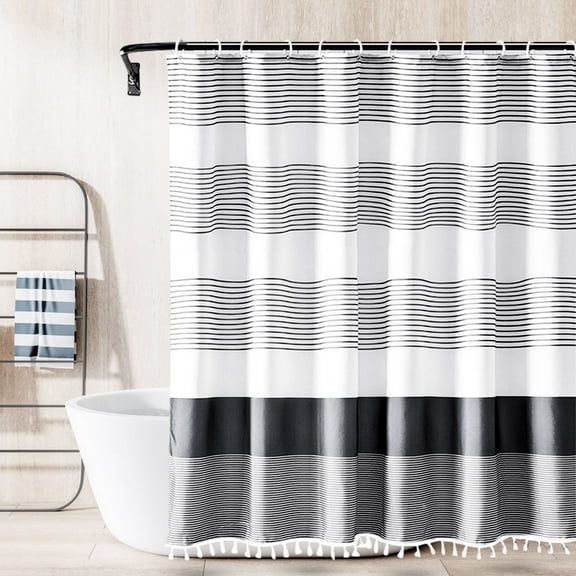 Boho Shower Curtain Set, Cloth Farmhouse Shower Curtain with Hooks, Washable Black and White Shower Curtain Waterproof, Fabric Shower Curtain for Bathroom 72 X 72 Inches