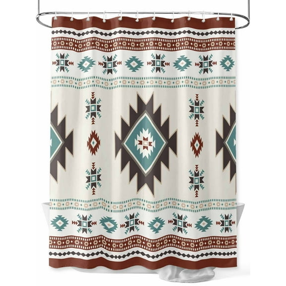 Boho Shower Curtain, Southwest Native Pattern Bathroom Decor Curtains Set with Hooks, Turquoise Brown Waterproof Fabric Home Accessories， Stall 48 X 72 Inch