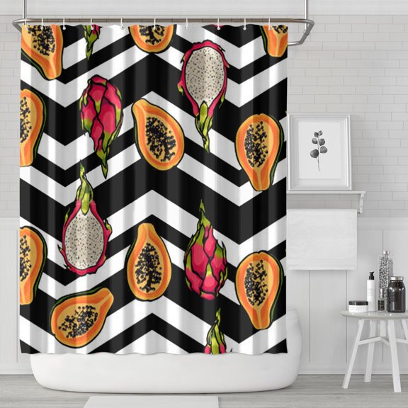 Boho Shower Curtain with Vintage Tribal Patterns, Waterproof Fabric Bathroom Shower Curtain, Bohemian Rustic Ethnic Style, Machine Washable Fabric Shower Curtain with Hooks, Nordic & Boho Chic Design
