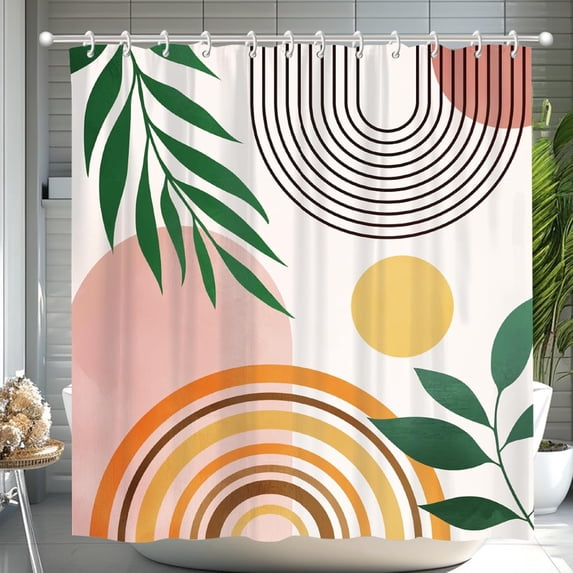 Boho Shower Curtain Waterproof 72x72 Inches Mid Century Shower Curtains for Bathroom Abstract Modern Minimalist Shower Curtain Set Home Bathroom Curtain Decor with 12 Hooks DIY