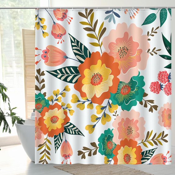 Boho Shower Curtains for Bathroom - Bohemia Colorful Floral Bathtub Curtain Set with 12 Hooks, Flower Print Shower Curtain Washable Polyester Fabric Bathroom Decor Accessories, 72"x72"