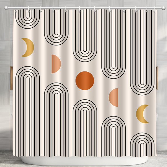 Boho Shower Curtains for Bathroom Mid Century Minimalist Abstract Aesthetic Modern Bathroom Decor Curtain Machine Washable Waterproof Fabric with 12 Hooks (Beige Minimalist, 72" x 72")