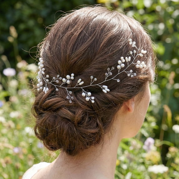 Miallo Boho Silver Hair Vine for Women - Rustic Pearl Headpiece for Braids - Minimalist Crystal Hair Jewelry for Prom & Beach Wedding
