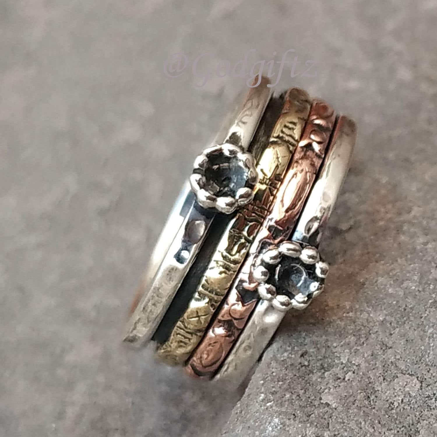 Boho Silver Spinner Ring | 925 Sterling Silver Two Band Ring ...