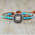 thumbnail image 1 of Boho Silvertone Faceted Turquoise Gemstone Beaded Bracelet, 1 of 2