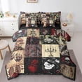 thumbnail image 1 of Erosebridal Boho Skeleton 7Pcs Comforter Set Full,Rose Flower Crow Bedding Set Woman Teens Room Decor,Gothic Mushroom Skull Pattern Fitted Flat Sheet Red Black Patchwork Plaid 2 Throw Pillow Covers, 1 of 5