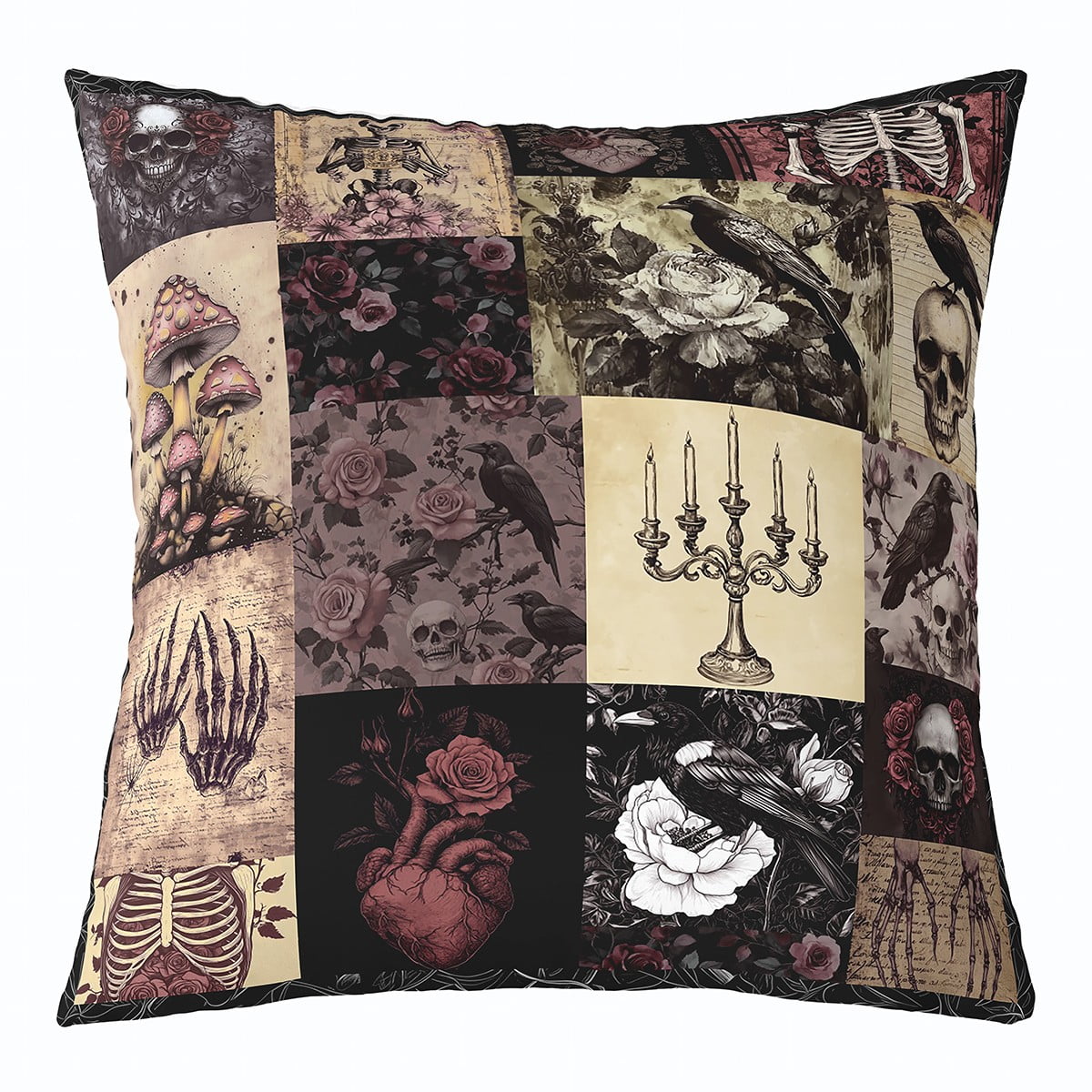 Boho Skeleton Throw Pillow Covers,Gothic Crow Mushroom Pillows Cushion ...