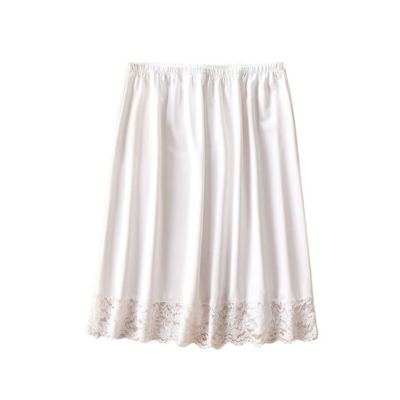 Boho Skirts for Women with Pockets New Women Half Slip Ice Silk Underskirt with Lace Hem Petticoat Underskirt Knee-Length Inner Skirt Underwear New White One Size